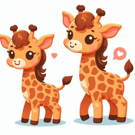 Cute cartoon giraffe couple. Vector illustration isolated on white background.のイラスト素材