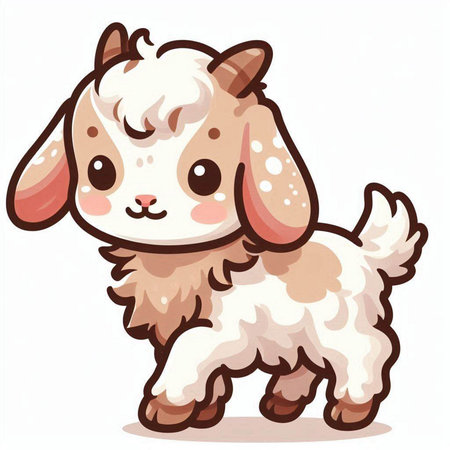 Cute little goat on a white background. Cartoon style. Vector illustration.のイラスト素材