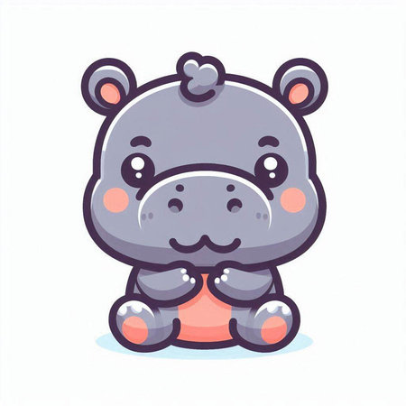 Cute hippo cartoon character. Vector illustration isolated on white background.のイラスト素材