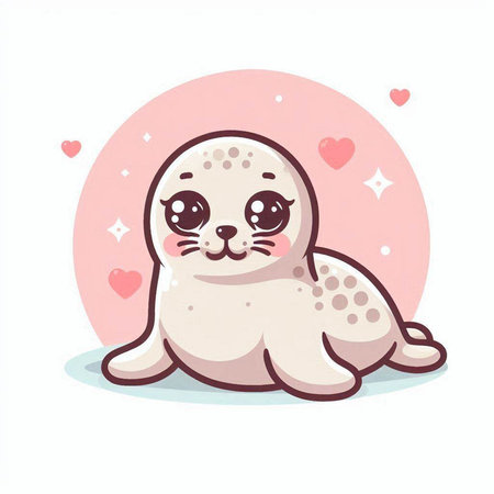 Cute seal cartoon vector illustration. Cute baby seal on white background.のイラスト素材