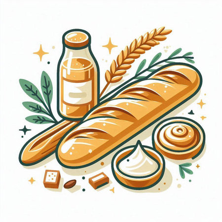 Bread and bakery products. Vector illustration in cartoon style on white background.のイラスト素材