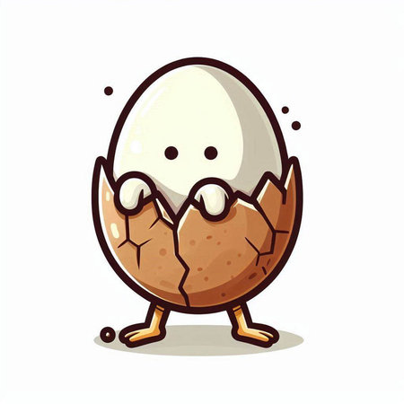 Cute Cartoon Chicken Egg Character on White Background. Vector Illustration.のイラスト素材