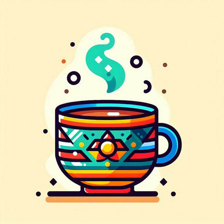Coffee cup with colorful geometric pattern. Vector flat illustration.のイラスト素材