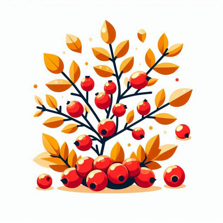Autumn branch with berries and leaves. Vector illustration on white background.のイラスト素材