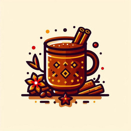 Mulled wine with cinnamon, star anise and cloves. Vector illustration.のイラスト素材