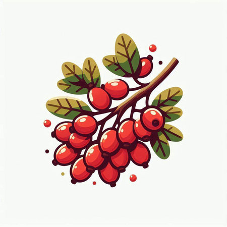 Hand drawn rowan branch with berries and leaves. Vector illustration.のイラスト素材