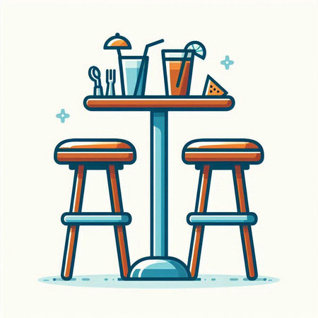 Vector illustration of a bar with a table and chairs in flat style.のイラスト素材