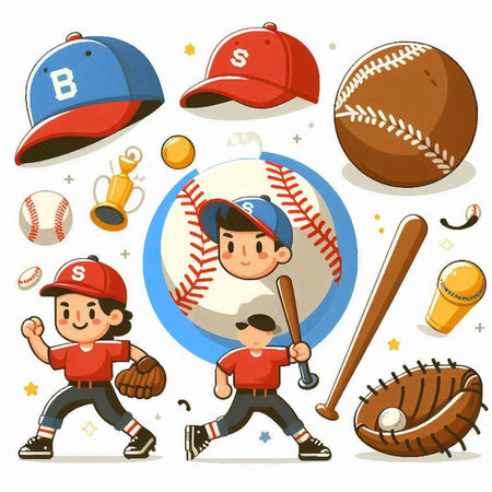 Baseball sport icon set. Cartoon illustration of baseball sport vector icons for web designのイラスト素材