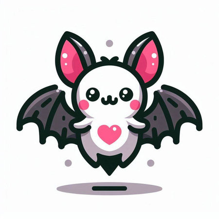 Cute cartoon bat holding heart. Vector illustration on white background.のイラスト素材