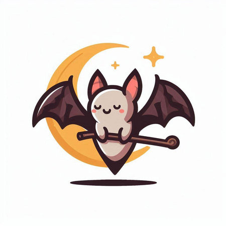Cute cartoon bat with bat wings on the moon. Vector illustration.のイラスト素材