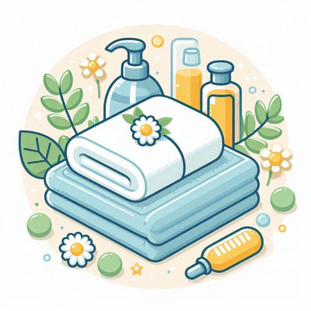Vector illustration of a set of spa and wellness items. Bath accessories.のイラスト素材