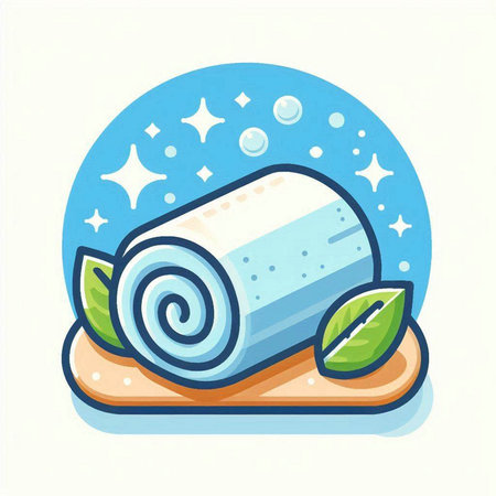 Vector illustration of a spa towel on a slice of bread and green leaves.のイラスト素材