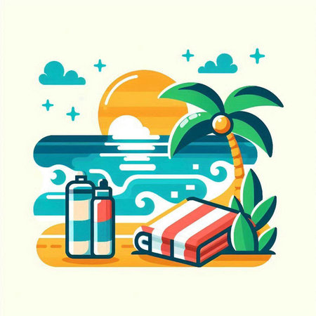 Summer beach vector illustration. Flat style design element for web and mobile applicationsのイラスト素材