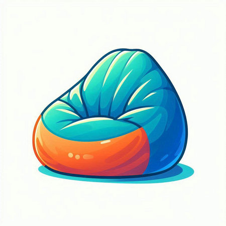 Illustration of a blue and orange soft beanbag on a white backgroundのイラスト素材