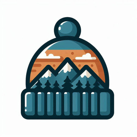 Winter hat with snowflakes and pine trees. Vector illustration.のイラスト素材