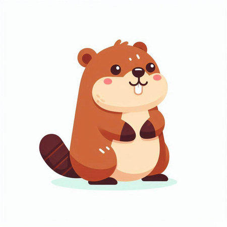 Cute cartoon beaver. Vector illustration isolated on white background.のイラスト素材