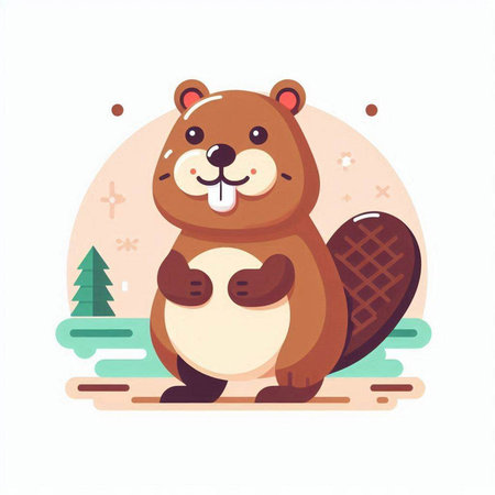 Cute cartoon beaver. Vector illustration in a flat style.のイラスト素材