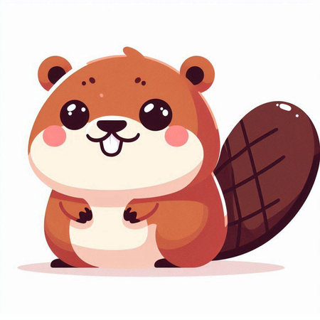 Cute cartoon beaver. Vector illustration isolated on white background.のイラスト素材