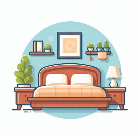 Bedroom interior with furniture. Furniture in flat style. Vector illustrationのイラスト素材