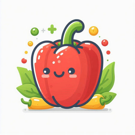 Cute cartoon bell pepper character vector illustration. Vegetable emoticon.のイラスト素材