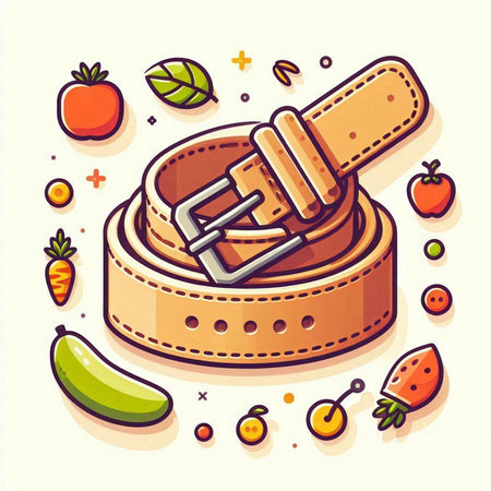 Vector illustration of belt buckle with fruits and vegetables on white background.のイラスト素材