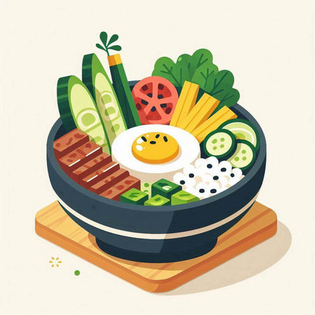 Bibimbap, japanese food vector illustration in flat styleのイラスト素材