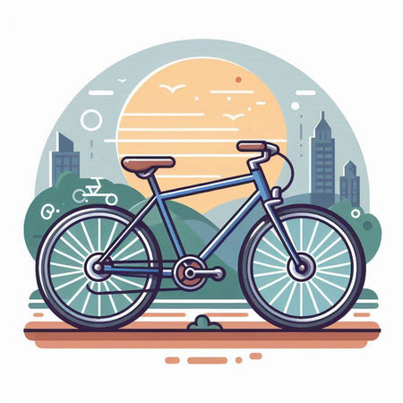 Bicycle in the city. Vector illustration in a flat style.のイラスト素材