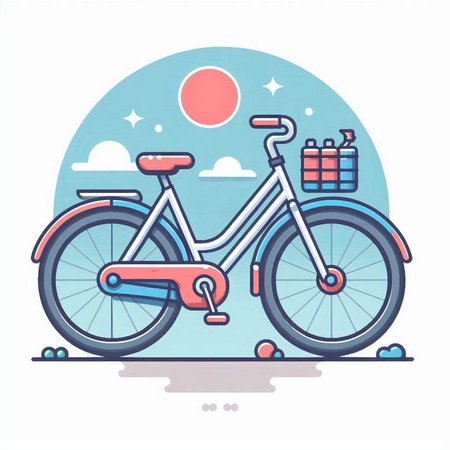 Bicycle with gifts. Vector illustration in a flat style on a white background.のイラスト素材