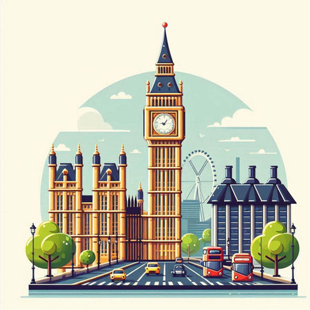 Big Ben and Westminster Palace, London, UK. Vector illustration.のイラスト素材