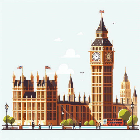 Big Ben and Houses of Parliament, London, England, vector illustrationのイラスト素材