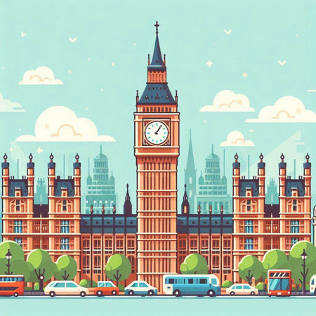 Big Ben and Houses of Parliament, London, United Kingdom. Vector illustrationのイラスト素材
