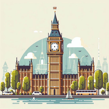 Big Ben, London, United Kingdom. Vector illustration in retro style.のイラスト素材