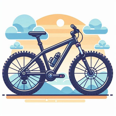Bicycle on the background of the sky and clouds. Vector illustration.のイラスト素材