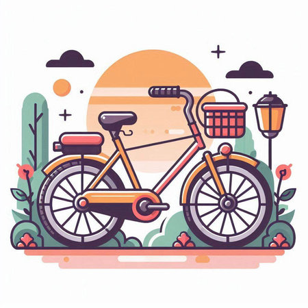 Bike in the park. Flat design vector illustration on white background.のイラスト素材