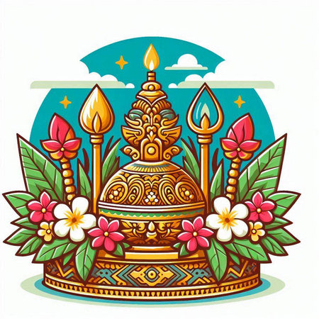 Goddess Ganesha with floral ornament, vector illustration.のイラスト素材