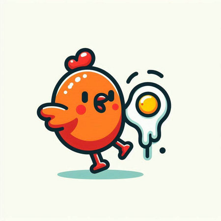 Cute chicken character with egg and fried egg. Vector illustration.のイラスト素材