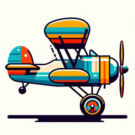 Vector illustration of a vintage airplane with propeller and propeller.のイラスト素材