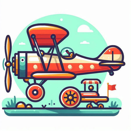 Retro airplane with propeller and propeller, vector illustration.のイラスト素材