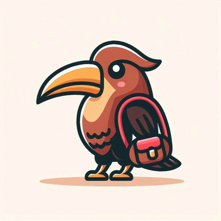 cartoon toucan with backpack. Vector illustration in cartoon style.のイラスト素材