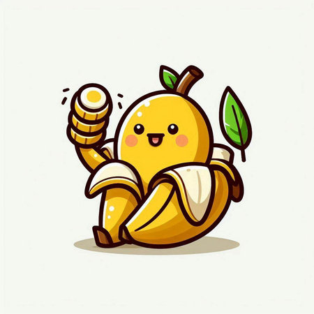 Cute Mango Fruit Mascot Character with Banana, Banana, Banana Leaf and Wormsのイラスト素材