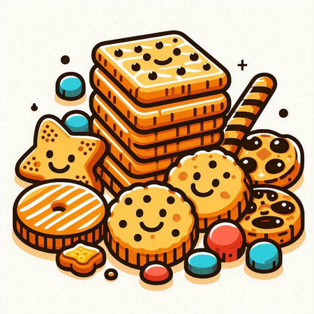 Biscuits and sweets. Vector illustration of cookies and sweets.のイラスト素材