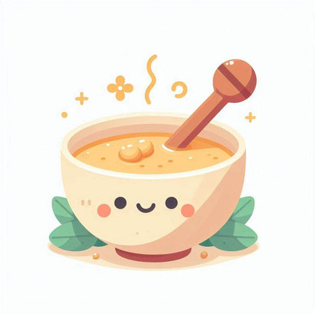 Cute cartoon vector illustration of soup with honey in a bowl.のイラスト素材