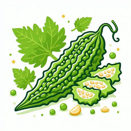 Bitter gourd vector illustration. Bitter melon isolated on white background.のイラスト素材