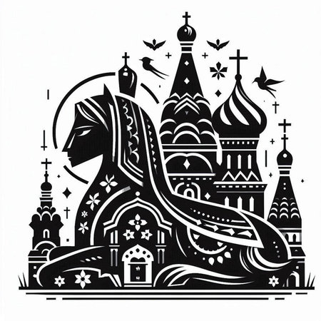 monochrome vector illustration of the Cathedral of St. Basil the Blessedのイラスト素材