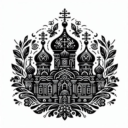 Ornament in the form of a mandala with the image of the churchのイラスト素材