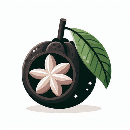 Illustration of mangosteen with leaf on a white background.のイラスト素材