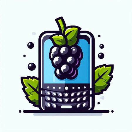 Smartphone with blackberries and leaves. Vector illustration on white background.のイラスト素材