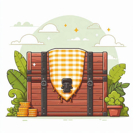 Treasure chest with a checkered cloth. Vector illustration.のイラスト素材
