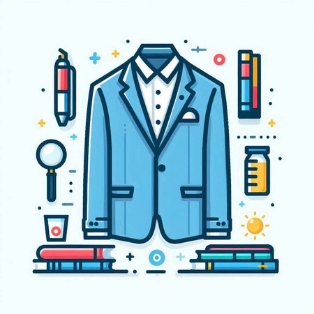 Vector illustration of business suit and accessories in line art style on white background.のイラスト素材