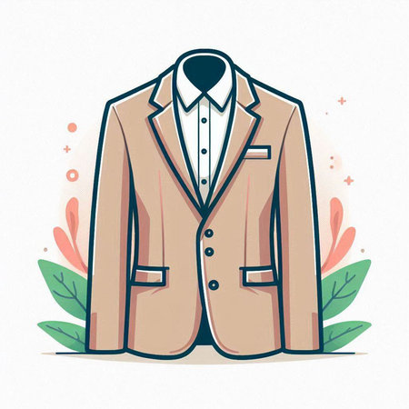 Vector illustration of a man's suit on a background of leaves.のイラスト素材